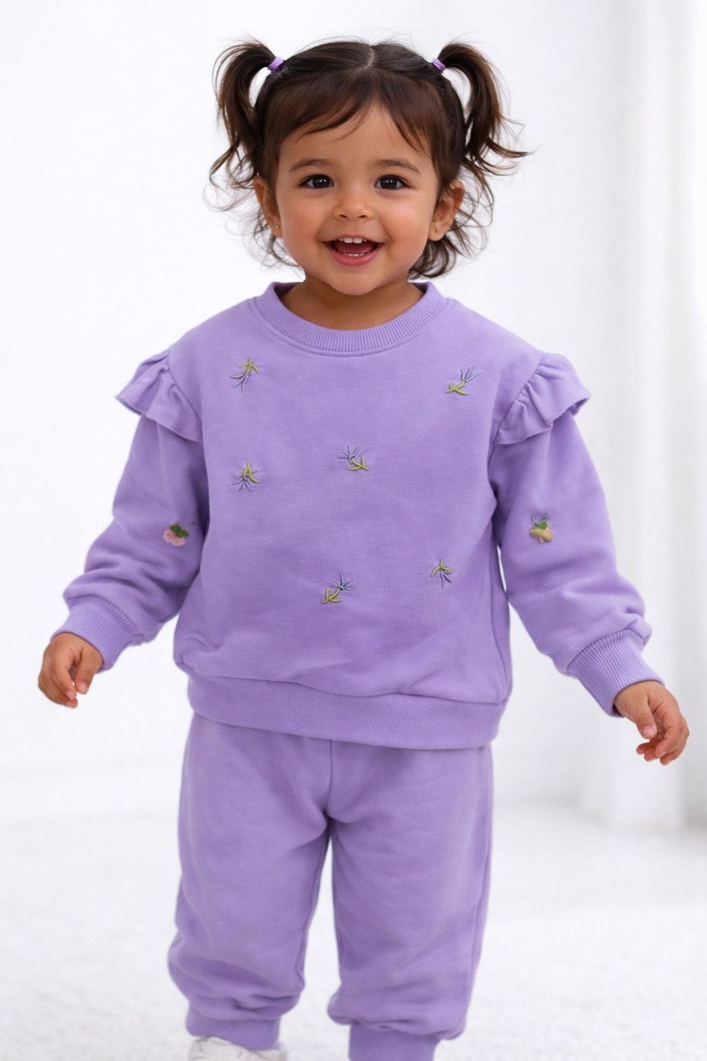 ÇİÇEK İŞLEMELİ MOR  TAKIM