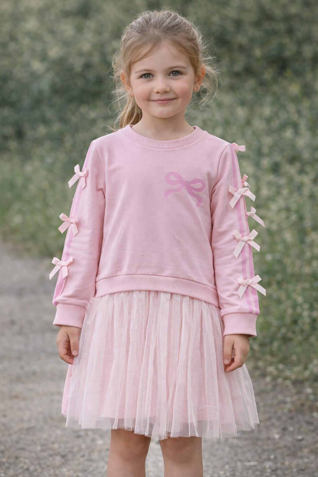 KIZ ÇOCUK UZUN KOLLU TÜLLÜ ELBİSE