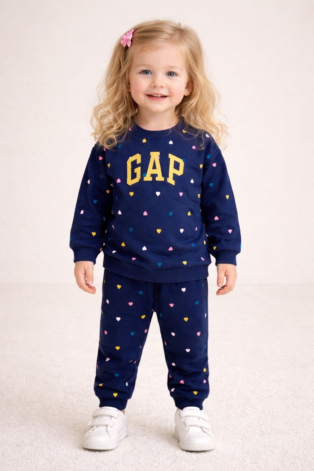 KIZ ÇOCUK LACİVERT GAP BASKILI KALPLİ EŞOFMAN TAKIMI