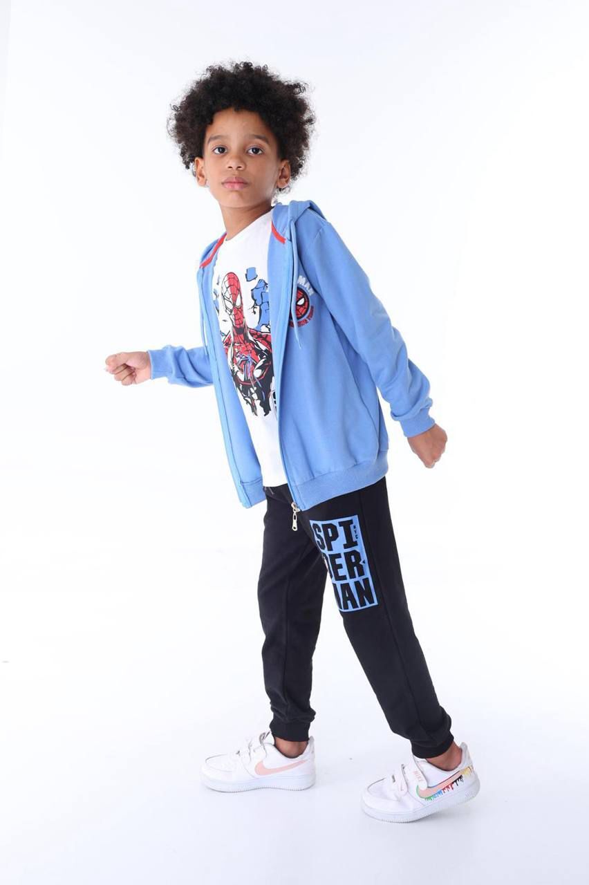 Spiderman Lisanslı Erkek Çocuk Kapüşonlu  Mavi Eşofman Takımı